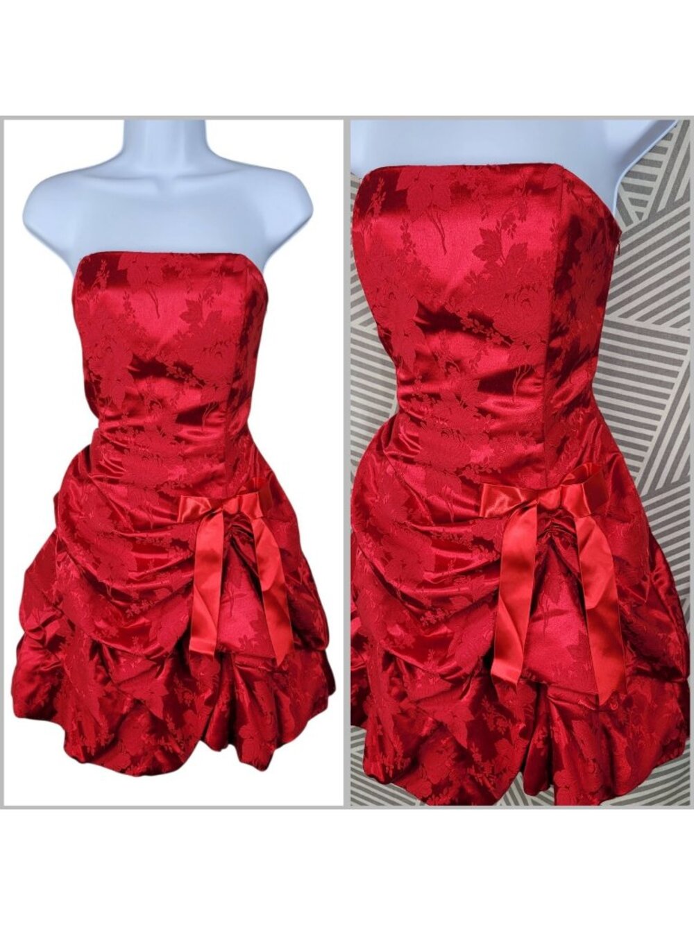 GUNNE SAX JESSICA MCCLINTOCK Strapless Dress Prom Party 6/8 Red Ruffle 90s Vtg